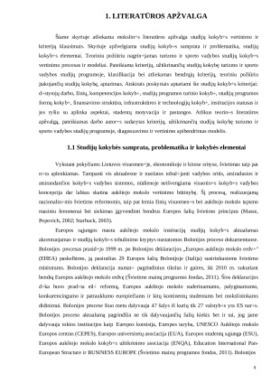 Kriterijų, užtikrinančių studijų kokybę turizmo ir sporto vadybos studijų programoje, diagnozavimas ir vertinimas. Paveikslėlis 9