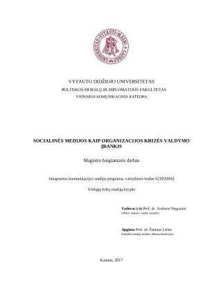 SOCIALINĖS MEDIJOS KAIP ORGANIZACIJOS KRIZĖS VALDYMO ĮRANKIS