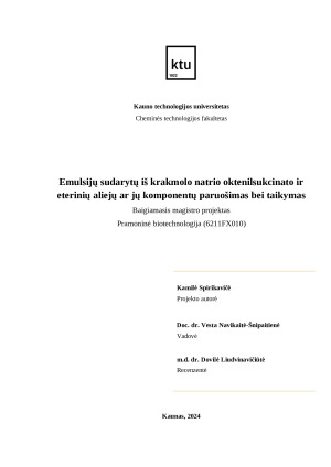 Emulsijų sudarytų iš krakmolo natrio oktenilsukcinato ir eterinių aliejų ar jų komponentų paruošimas bei taikymas. Paveikslėlis 2