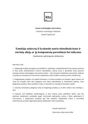 Emulsijų sudarytų iš krakmolo natrio oktenilsukcinato ir eterinių aliejų ar jų komponentų paruošimas bei taikymas. Paveikslėlis 3