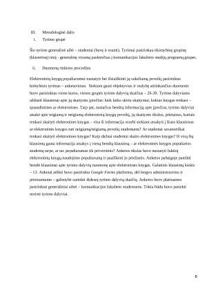 Elektroninių knygų populiarumas studentų tarpe neigiami ir teigiami aspektai. Paveikslėlis 6