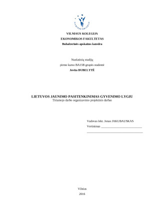 LIETUVOS JAUNIMO PASITENKINIMAS GYVENIMO LYGIU