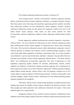 NVO praktika integruojant priklausomus asmenis į visuomenę JAV. Paveikslėlis 1