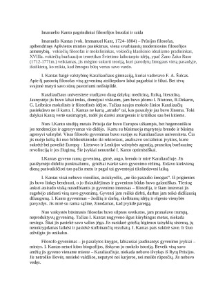 Imanuelio Kanto pagrindiniai filosofijos bruožai ir raida