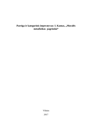 Pareiga ir kategorinis imperatyvas I. Kantas, „Moralės metafizikos  pagrindai“. Paveikslėlis 1