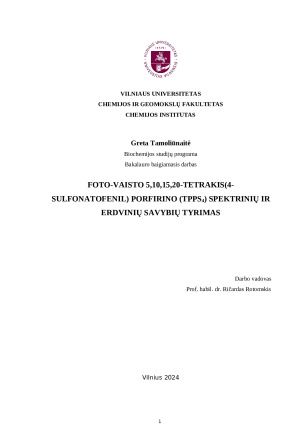 FOTO-VAISTO 5,10,15,20-TETRAKIS(4- SULFONATOFENIL) PORFIRINO (TPPS4) SPEKTRINIŲ IR ERDVINIŲ SAVYBIŲ TYRIMAS