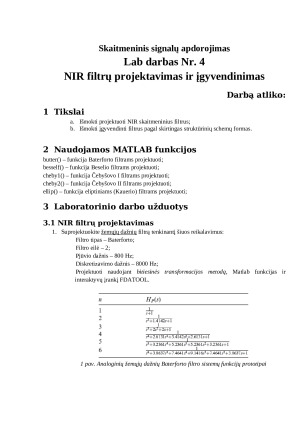 NIR filtrų projektavimas ir įgyvendinimas. Paveikslėlis 1