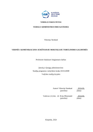 VIDINĖS KOMUNIKACIJOS AUKŠTOJOJE MOKYKLOJE TOBULINIMO GALIMYBĖS