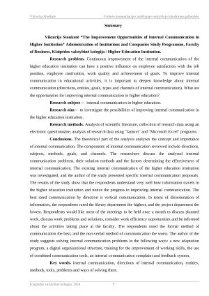 VIDINĖS KOMUNIKACIJOS AUKŠTOJOJE MOKYKLOJE TOBULINIMO GALIMYBĖS. Paveikslėlis 7