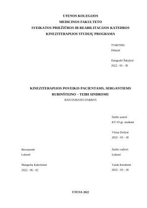 KINEZITERAPIJOS POVEIKIS PACIENTAMS, SERGANTIEMS RUBINŠTEINO – TEIBI SINDROMU. Paveikslėlis 1
