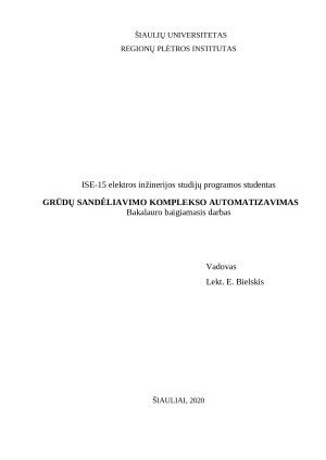 GRŪDŲ SANDĖLIAVIMO KOMPLEKSO AUTOMATIZAVIMAS. Paveikslėlis 1