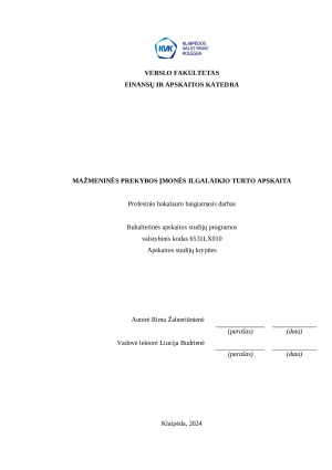 MAŽMENINĖS PREKYBOS ĮMONĖS ILGALAIKIO TURTO APSKAITA