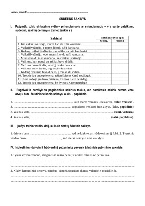 SUDĖTINIS SAKINYS. Užduotys 9 kl. Paveikslėlis 1
