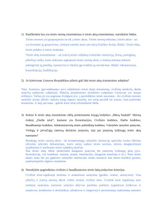 Teisėkūra, T.A galiojimas ir sisteminimas. Atsakymai