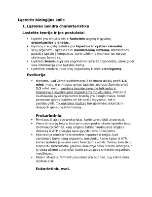 Ląstelės. Biologijos konspektas