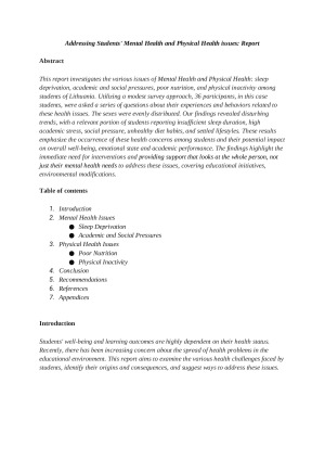 Mental Health and Physical Health issues: Report
