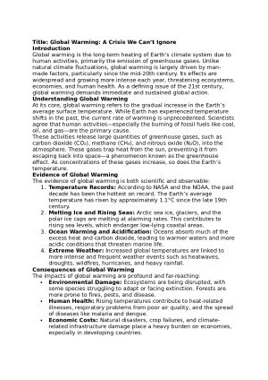 Global Warming - A Crisis We Can’t Ignore