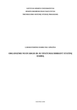 Organizmo nuovargis ir jo ypatumai dirbant statinį darbą. Paveikslėlis 1