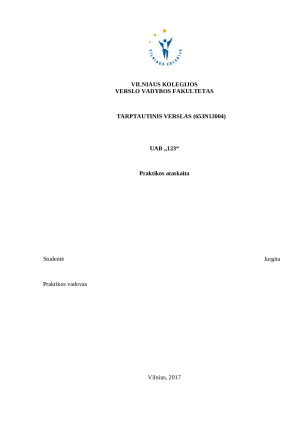 Praktikos ataskaita. Tarptautinis verslas.