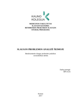 Slaugos problemos analizė šeimoje. Bendruomenės slaugos profesinės praktikos savarankiškas darbas