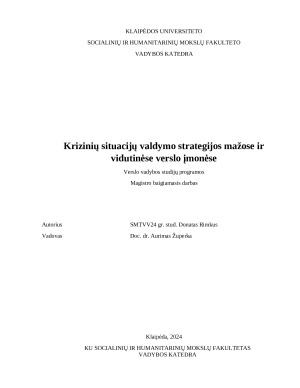 Krizinių situacijų valdymo strategijos mažose ir vidutinėse verslo įmonėse