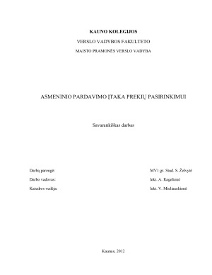 ASMENINIO PARDAVIMO ĮTAKA PREKIŲ PASIRINKIMUI