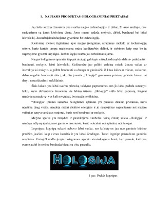 Naujos įmonės „Hologija“ įvedimas į rinką. Paveikslėlis 4