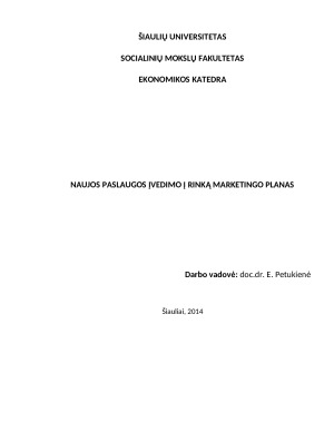 NAUJOS PASLAUGOS ĮVEDIMO Į RINKĄ MARKETINGO PLANAS