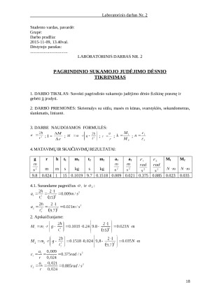 Pagrindinio sukamojo judėjimo dėsnio tikrinimas