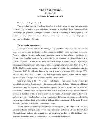 VIDINIS MARKETINGAS. JO PRASMĖ. KONTROLĖS REIKŠMĖ JAM