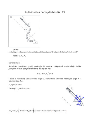Pagrindinių dinamikos teoremų taikymas materialiojo taško judėjimui tirti. Namų darbas