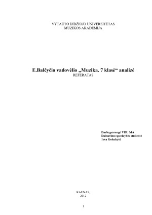 E. Balčyčio vadovėlio „Muzika. 7 klasė“ analizė