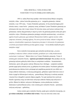 GERA MOKYKLA - VIZIJA IR REALYBĖ