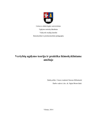 Vertybių ugdymo teorija ir praktika ikimokykliniame amžiuje