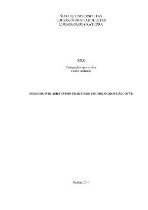 PEDAGOGINIO ASISTAVIMO PRAKTIKOS PSICHOLOGIJOS UŽDUOTYS