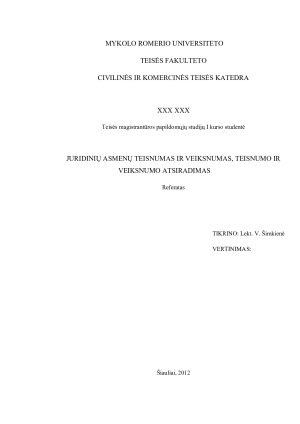 JURIDINIŲ ASMENŲ TEISNUMAS IR VEIKSNUMAS, TEISNUMO IR VEIKSNUMO ATSIRADIMAS