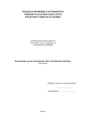 Konstitucijos sąvoka. Konstitucijų rūšys. Konstitucijos funkcijos