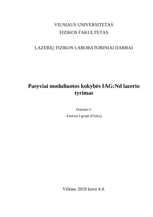 Pasyviai moduliuotos kokybės IAG Nd lazerio tyrimas. Paveikslėlis 1