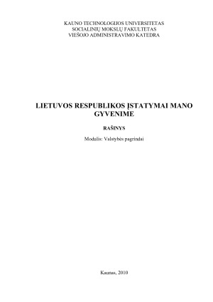 LIETUVOS RESPUBLIKOS ĮSTATYMAI MANO GYVENIME