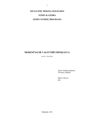 MOKESČIAI IR VALSTYBĖS RINKLIAVA