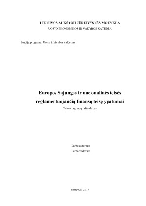 Europos Sąjungos ir nacionalinės teisės reglamentuojančių finansų teisę ypatumai