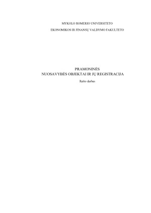 PRAMONINĖS NUOSAVYBĖS OBJEKTAI IR JŲ REGISTRACIJA