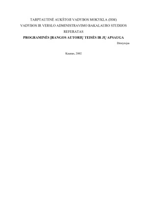 PROGRAMINĖS ĮRANGOS AUTORIŲ TEISĖS IR JŲ APSAUGA