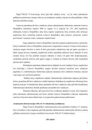 REIKALAVIMAI IR ATSAKOMYBĖ DĖL GELBĖJIMOSI PRIEMONIŲ IR ĮRANGOS PAGAL TARPTAUTINĘ KONVENCIJĄ SOLAS 74 III SKYRIŲ. Paveikslėlis 9