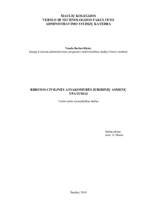 RIBOTOS CIVILINĖS ATSAKOMYBĖS JURIDINIŲ ASMENŲ YPATUMAI