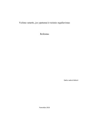 Vežimo sutartis, jos ypatumai ir teisinis reguliavimas