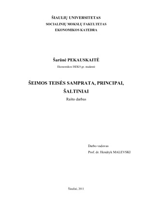 ŠEIMOS TEISĖS SAMPRATA, PRINCIPAI, ŠALTINIAI