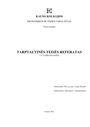 TARPTAUTINĖS TEISĖS REFERATAS