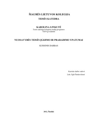 NUOSAVYBĖS TEISĖS ĮGIJIMO IR PRARADIMO YPATUMAI