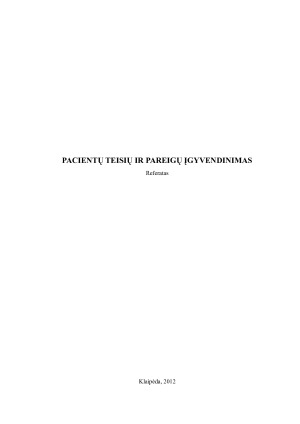 PACIENTŲ TEISIŲ IR PAREIGŲ ĮGYVENDINIMAS